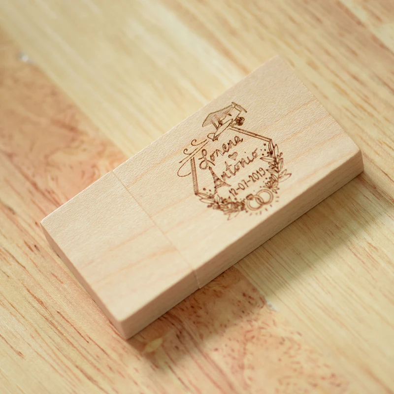 مستطيلة هدية الزفاف صندوق محرك فلاش USB 128 جيجابايت شعار مجاني التصوير القيقب القلم محركات 64 جيجابايت ذاكرة عصا 32 جيجابايت U القرص 16 جيجابايت