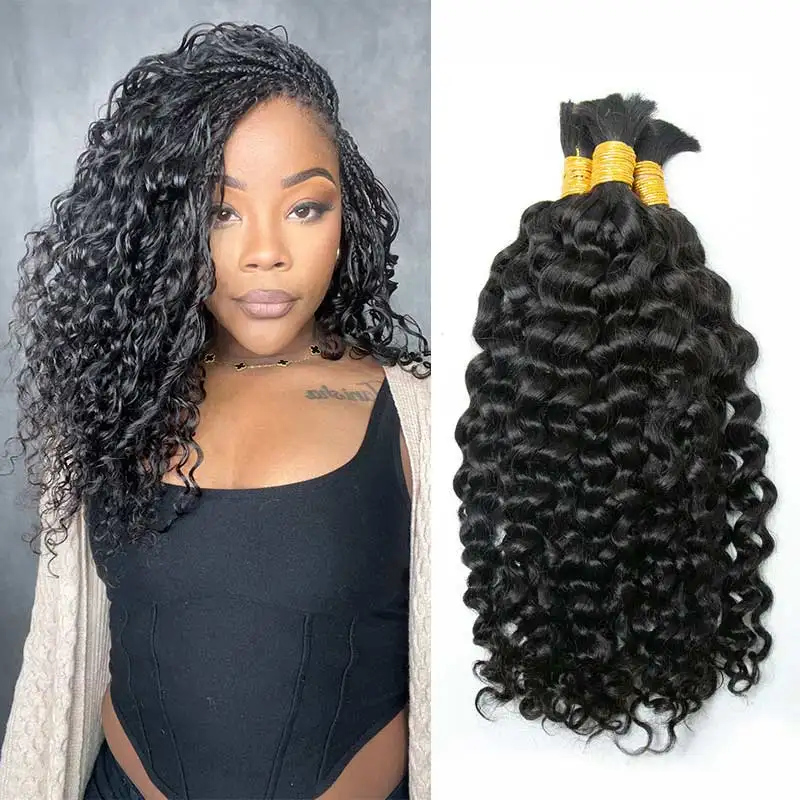 

Human Bulk Hair For Braiding Deep Wave Braid Human Hair 1/2/3 Bundles No Weft Braiding Hair For Boho Braids Brazilian Human Hair
