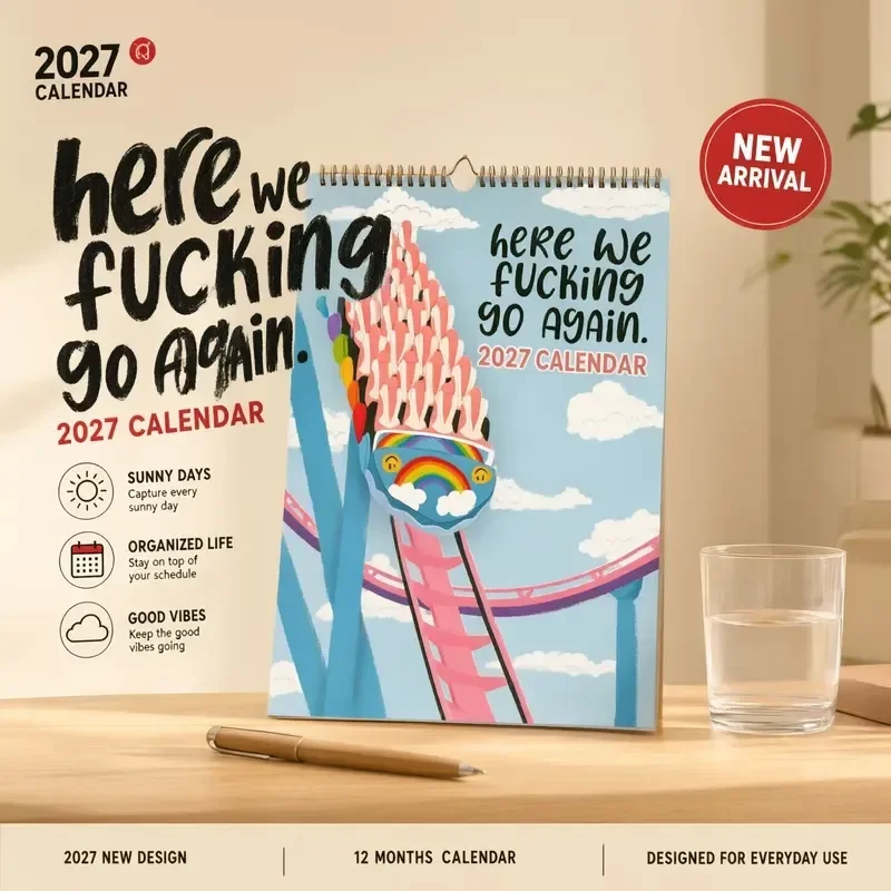 2027 "Desk Calendar - Funny Sarcastic Desktop Planner with Roller Coaster Art, Humorous Office Decor & Gag Gift for Coworkers