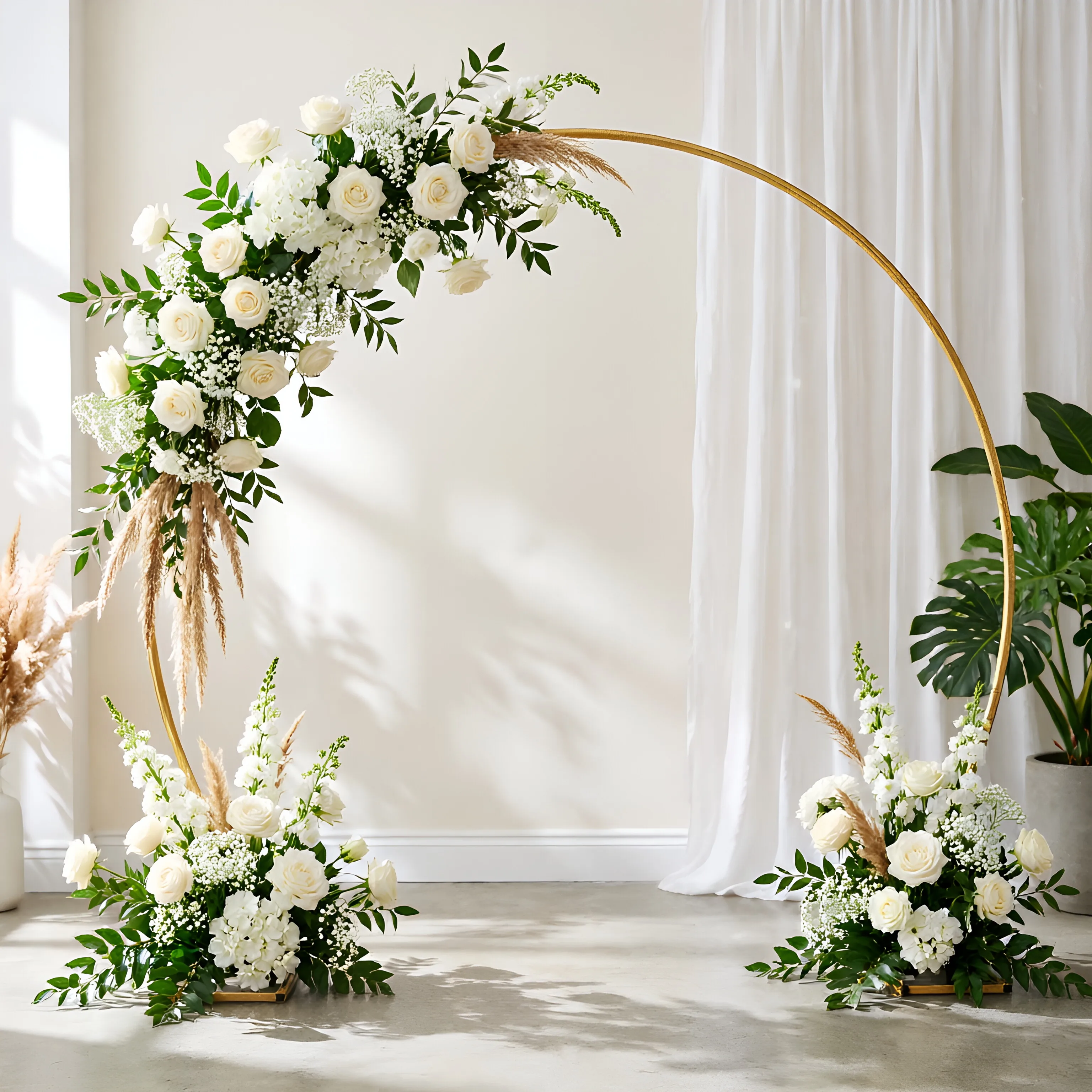 Arche de mariage semi-circulaire dorée 1,8x2m – Support polyvalent pour toile de fond de célébration, détachable pour cérémonie, fête, décoration de jardin