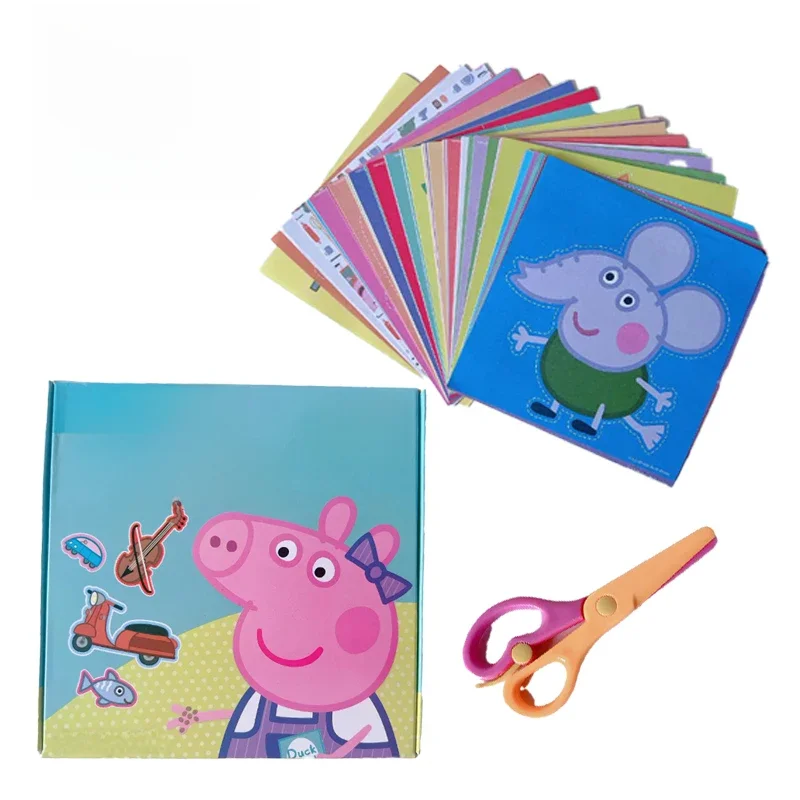 108 pièces Peppa Pig papier drôle découpes Origami fait à la main papier coloré pour enfants maternelle apprendre dessin animé bébé Puzzle jouet cadeau
