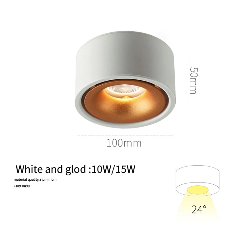 Montowane na powierzchni z możliwością przyciemniania ultracienkie oprawy typu Downlights 10W 15W sufitowy COB lampy punktowe AC90 ~ 260V LED