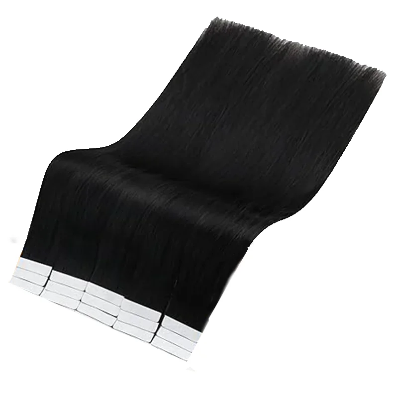 Fita de extensão do cabelo no cabelo humano, alisamento sedoso, extensões pretas, Ject Black, 20pcs, 50G