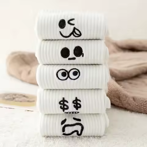 5 Pairs White Funny Socks - Comfortable Everyday Meme Sock Set, Novelty Gift Idea