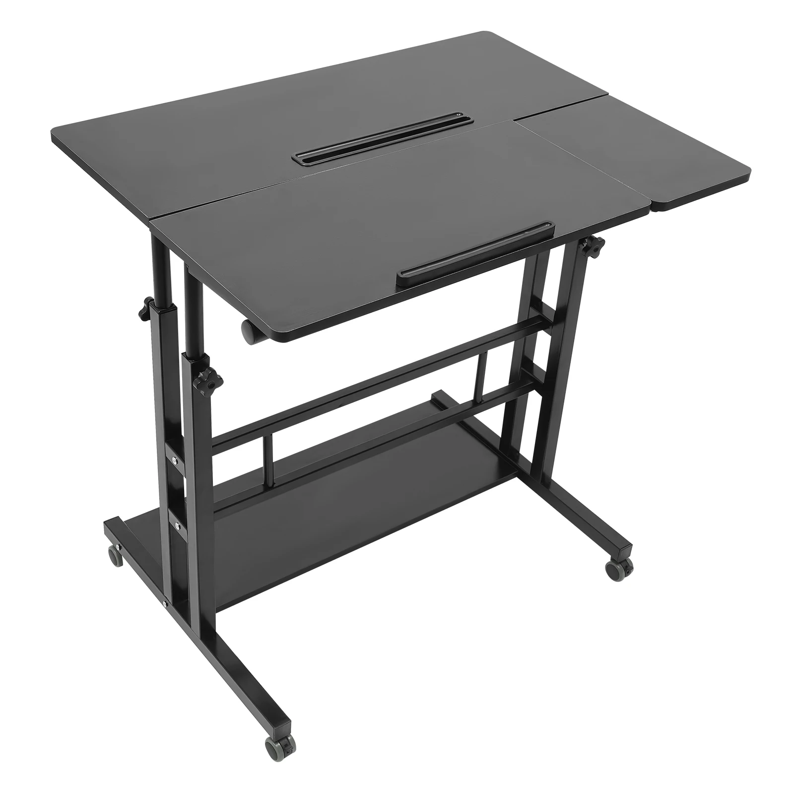 Móvel ajustável Stand Up Desk, Mesa para laptop com rodas, Mesa de armazenamento, Home Office Workstation, Mesa rolante, Carrinho preto para laptop