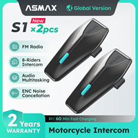 ASMAX S1 Bluetooth Motorcycle Helmet Intercom Waterproof Voice Control BT5.4 Universal Pairing Mesh Interphone for 8 Riders