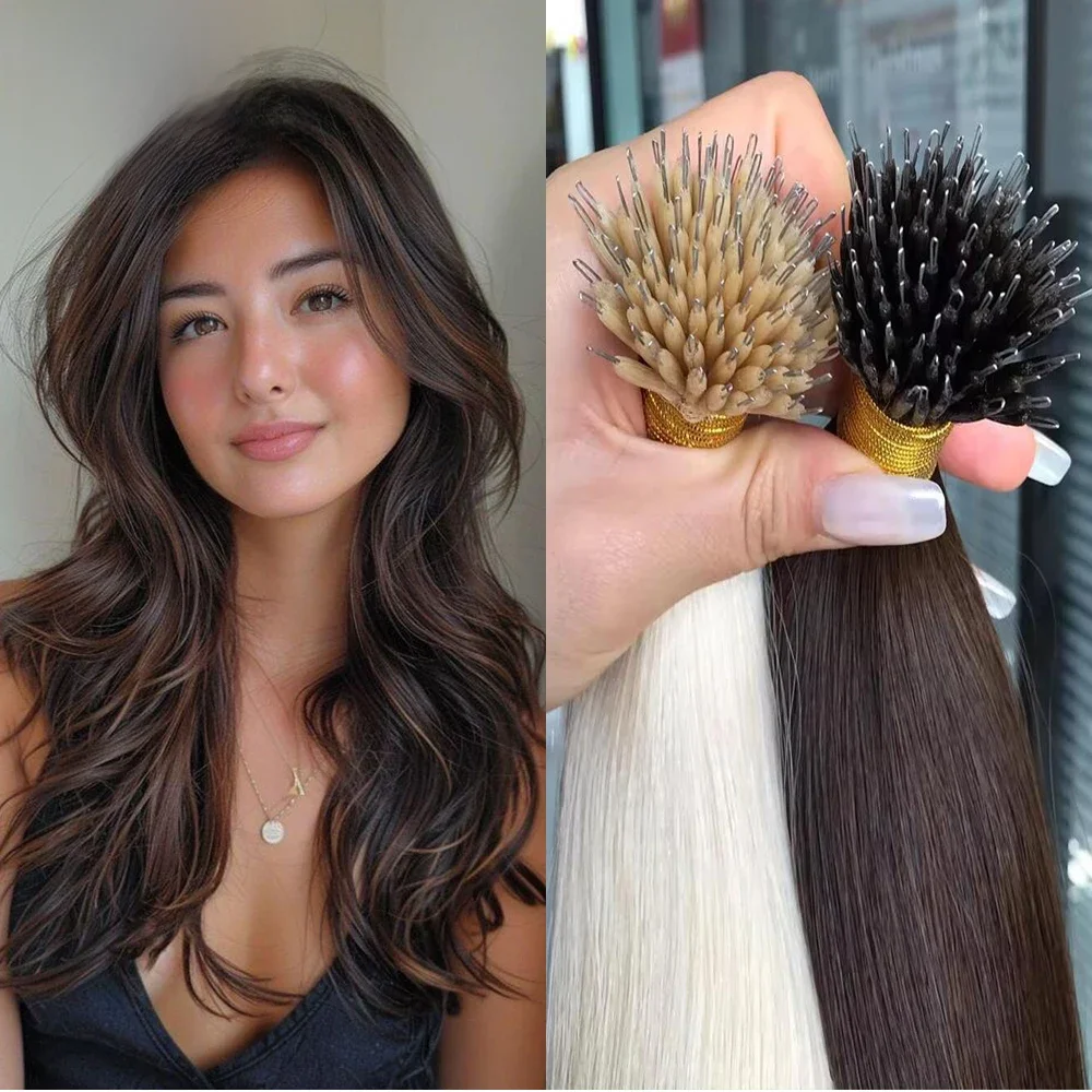 50 Stuks Nano Ring Human Hair Extensions Rechte Remy Micro Kralen Ring Haarverlenging 0.5G/0.8G/1G/Strand 12-26Inch Natuurlijke Kleur - afbeelding 2