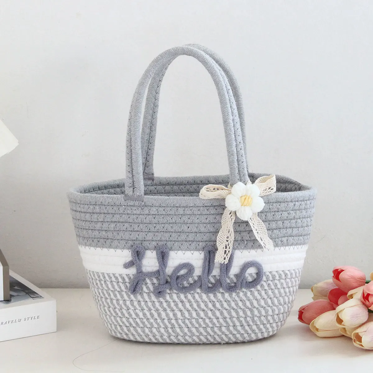 Personalized Braided Cotton Yarn Tote Bag, Customizable