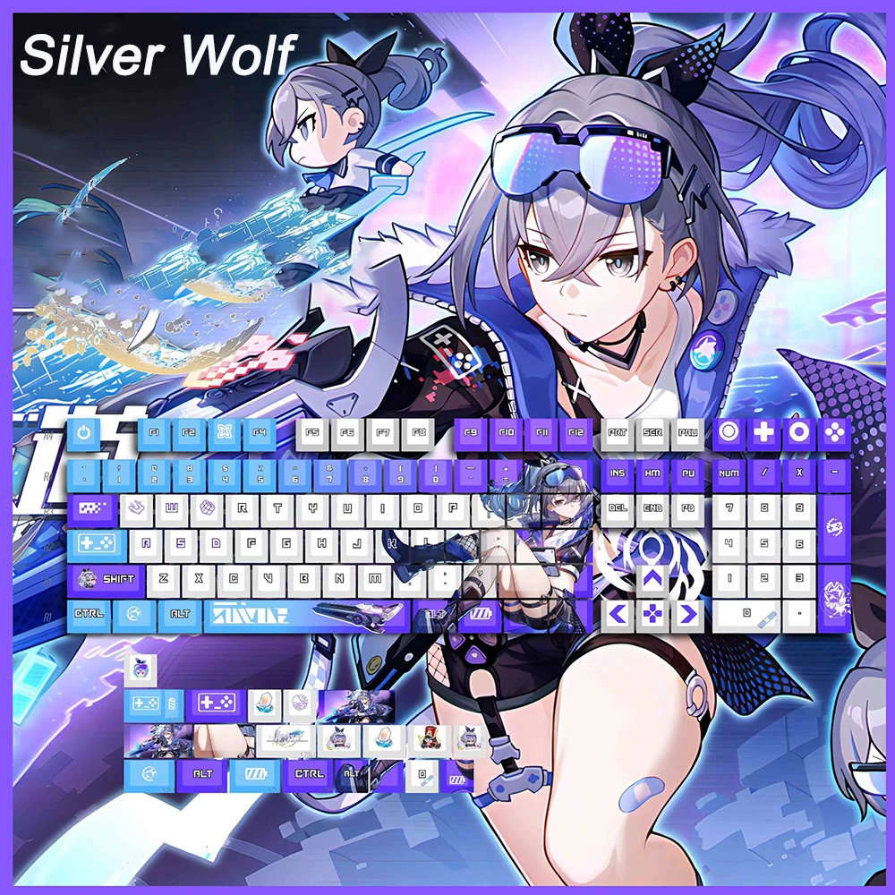 Genshin Impact Keycaps Honkai Impact 3 128keys Keyboard Keycap Cherry Anime Hu Tao Elysia PBT Cosplay Cap for MX Switch Keyboard