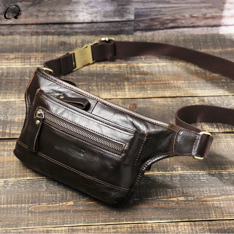 CONTACT'S Genuine Leather Men Waist Pack Casual Male Fanny Pack Waist Bag Banana Pouch Cell Phone Travel Crossbody Chest Bags — zdjęcie 2