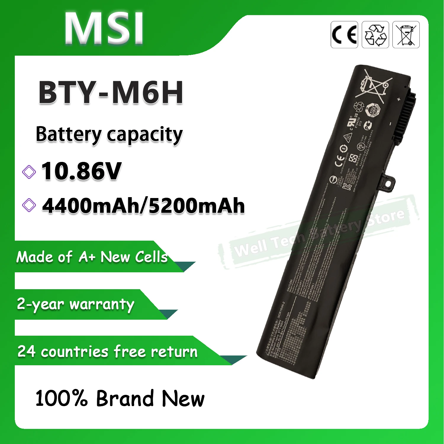 BTY-M6H Laptop Battery for MSI MS-16J1 MS-16J2 MS-16J3 MS-16J5 MS-16J6 MS-1795 GE62 6QC-490XCN 2QD-007XCN 2QE-052CN 2QC-264XCN