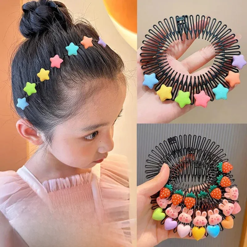 Peigne à cheveux étoile Y2k pour enfants, bande de sauna cassée, pinces à cheveux, coiffure princesse mignonne, accessoires de cheveux pour filles, coeur de lapin coloré, 3 pièces