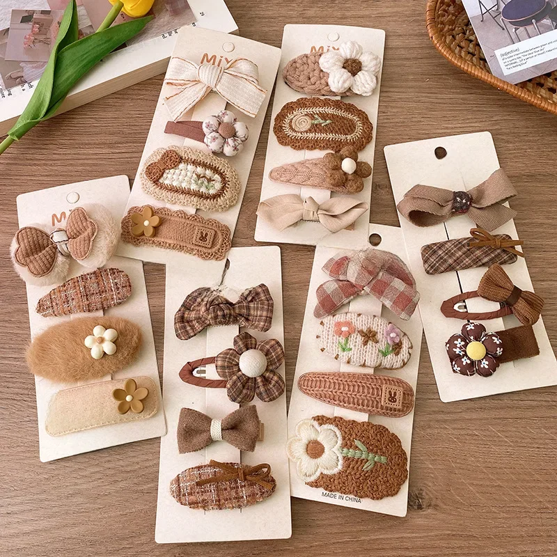 Korea Fashion Coffee Warm Color Basic Snap Baby Hair Drop Clips Wool Knit Hair Clamp Pins Hairpins Kid Girls Cotton BB Barrettes — zdjęcie 2