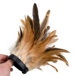 Customized Feather Cuffs Snap on Wrist Sleeve Wristband with Rooster Feathers Trim For Photos Feather wrist cuffs