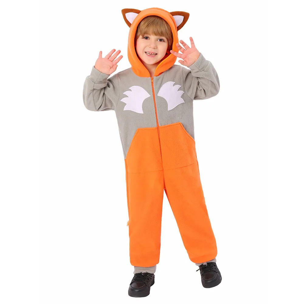 Onesie Fox Jumpsuit for Kids Fancy Dress Costume Halloween Orange Hooded Fleece Cute Forecast Fox Animal Costume