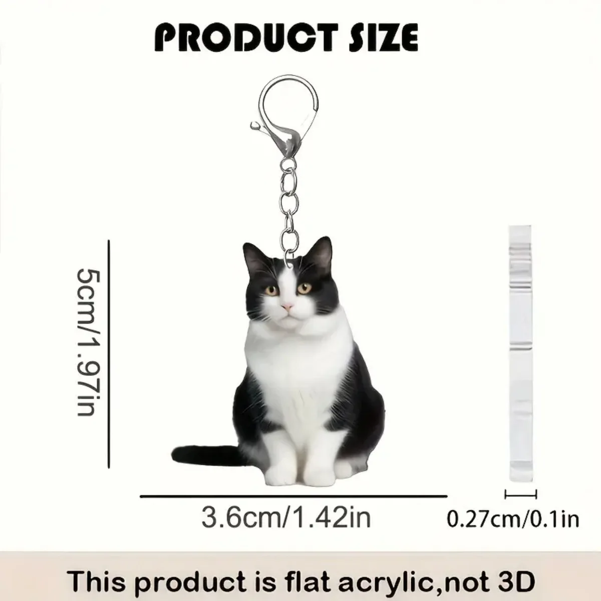 1pc, Black and White Cat Keychain, 2D Acrylic Cat Pendant,Double-Sided Design, Animal Key Ring Charm for Backpacks & Gifts image 2