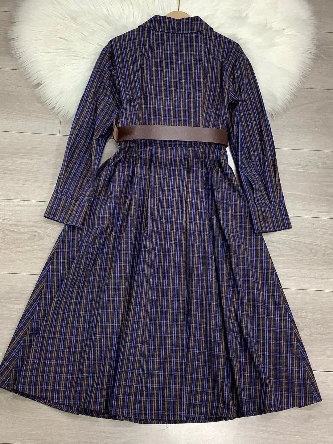 ฤดูใบไม้ร่วงลําลองสไตล์วินเทจผู้หญิงแขนยาวชุดผ้าฝ้าย