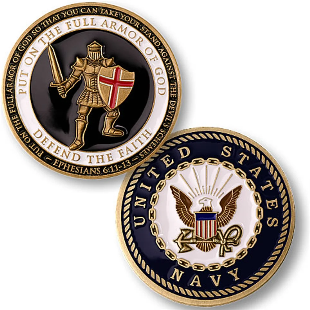 

U.S. Navy USN Put on the Whole Armor of God Gold Plated Challenge Coin