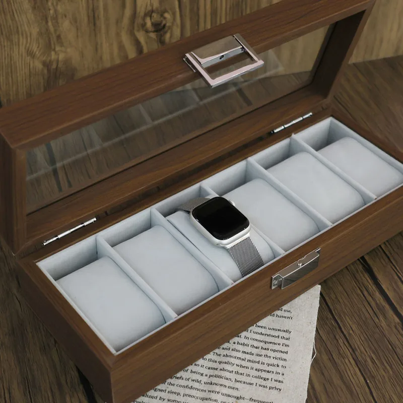 Wood watch storage case with 6 wooden watch storage box