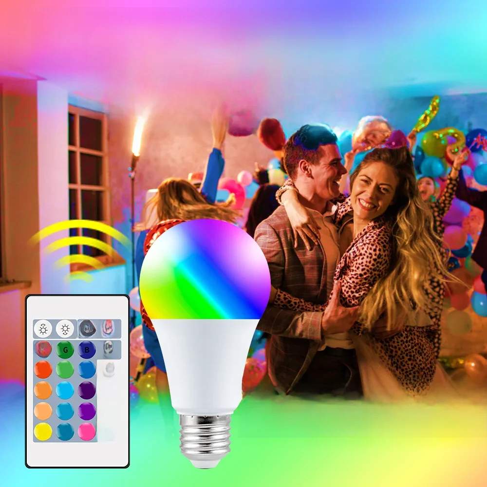 RGB LED Light Bulb E27 Lamp Colorful Dimmable Chandelier Bulbs Home Living Room Bedroom Decoration With Remote Control AC85-265V