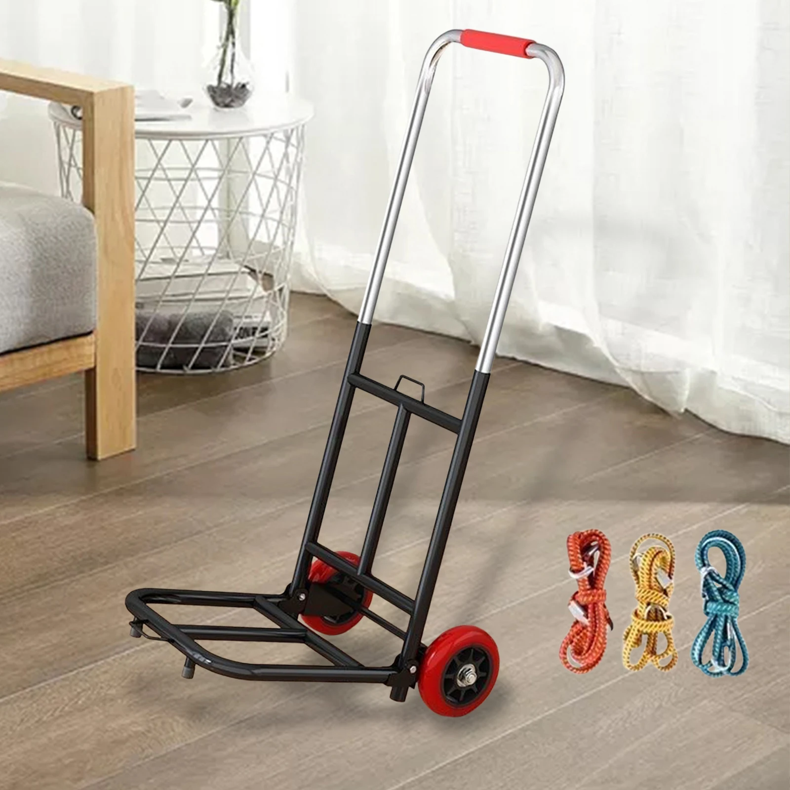 Foldable Hand Truck Dolly Folding Garden Cart Adjustable Telescoping  Handle Trolley Cart Metal Frame with Wheels for Yard