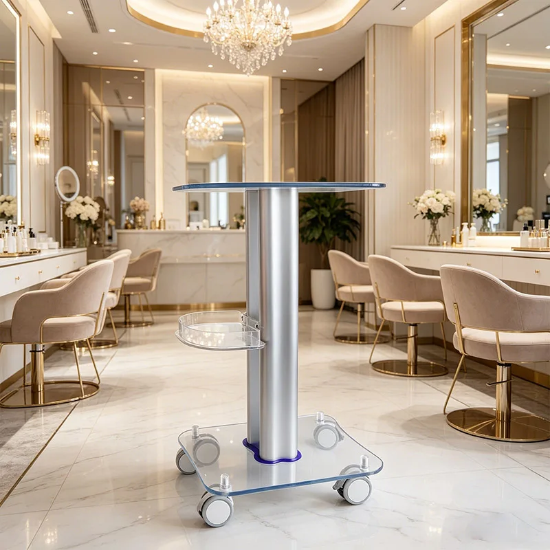 

Acrylic Beauty Salon Trolley Cart With Wheels Multifunctional Rolling Stand For Equipment Storage Trolley
