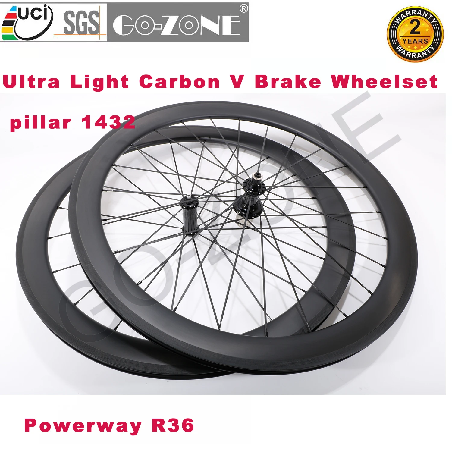 

UCI Quality Ultra Light 700c Carbon Wheelset Rim Brake Powerway R36 Hubs 20/24H Clincher Tubeless Carbon Road V Brake Wheels