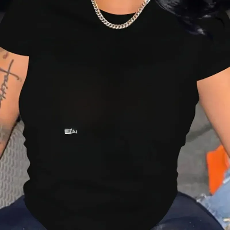 T-Shirt z wycięcie pod szyją nadrukiem z krótkim rękawem na lato odzież damska trójnik żeński koszula odzież damska t-shirty — zdjęcie 2