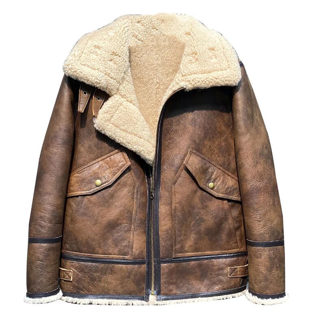 Denny&Dora Mens Shearling Jacket Aviator Shearling Jacket Natural Shearling Leather Coat