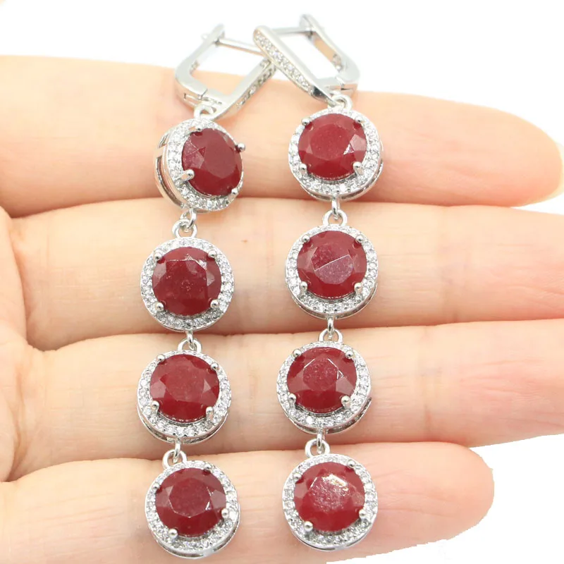 Buy 5 Get 1 Free 68x11mm Highly Recommend 11.8g Long Real Green Emerald Red Ruby CZ Females Gift Daily Wear Silver Earrings