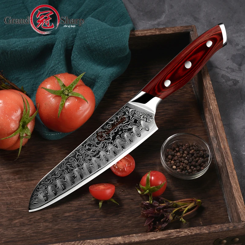 Damascus Kitchen Knife Japanese Damascus Chef Santoku Kitchen Knives Best Gift Cooking Tools Grandsharp Brand High Quality
