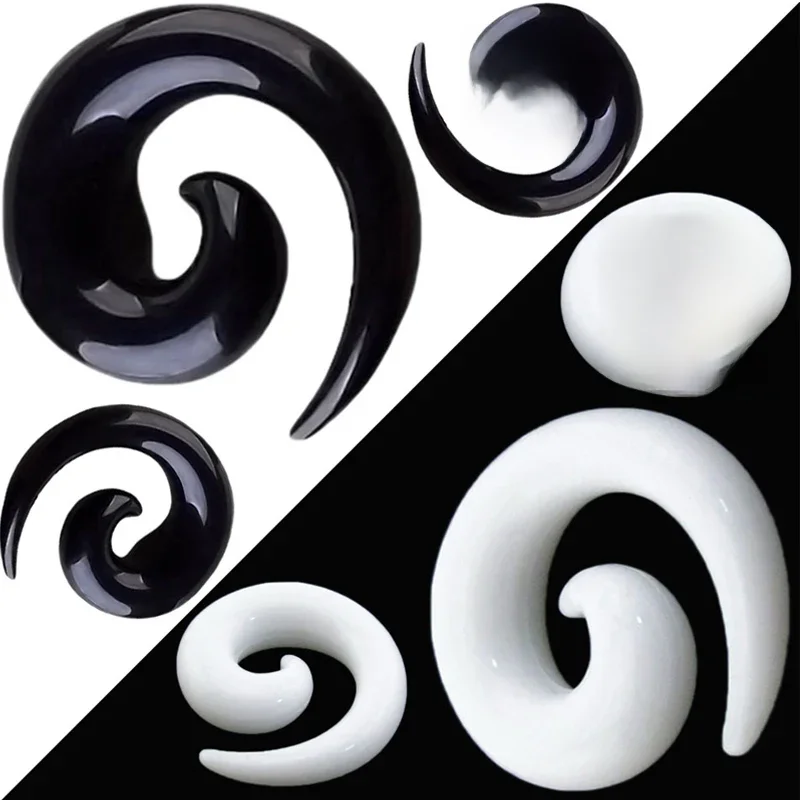 Alisouy Hot 1 PCS Biżuteria do ciała Akrylowe spiralne stożkowe tunelowe zatyczki do uszu Ekspandery Biżuteria do przekłuwania uszu Czarne białe zatyczki do uszu — zdjęcie 2