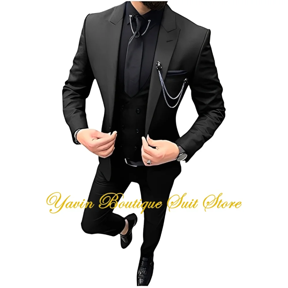 

Formal Men's 3 Pieces Tuxedo Suits for Wedding Peak Lapel Jacket Vest Pants Slim Fit Prom Men Suits