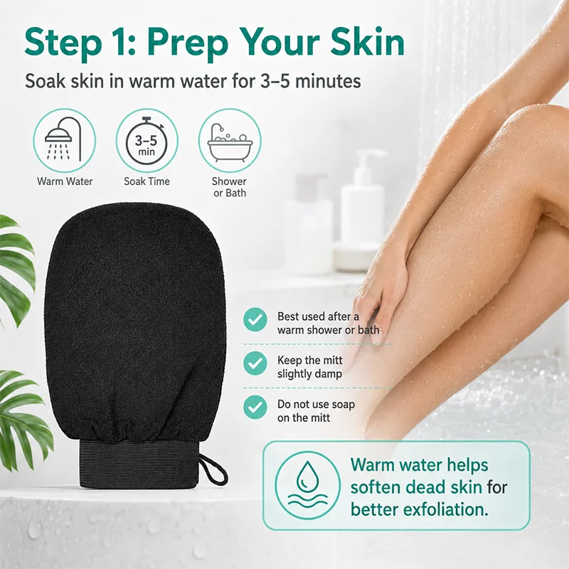 Black Exfoliating Kessa Bath Mitt Body Scrub Glove Dead Skin Remover Shower Peeling Glove view 2
