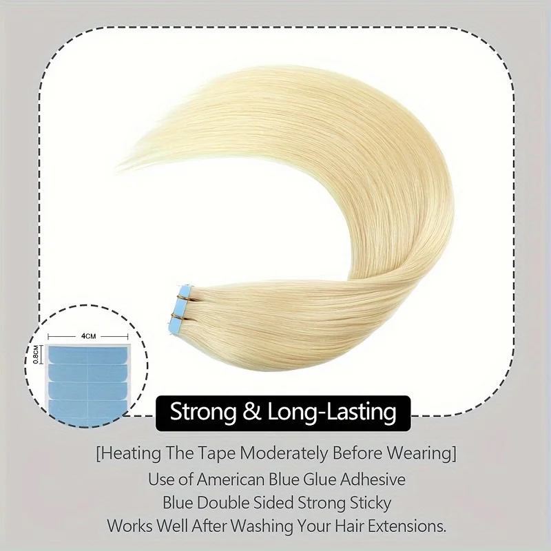 Tape in Hair Extensions Straight Human Hair for Women PU Remy Human Hair Extensions 613 Platinum Blond 16inch