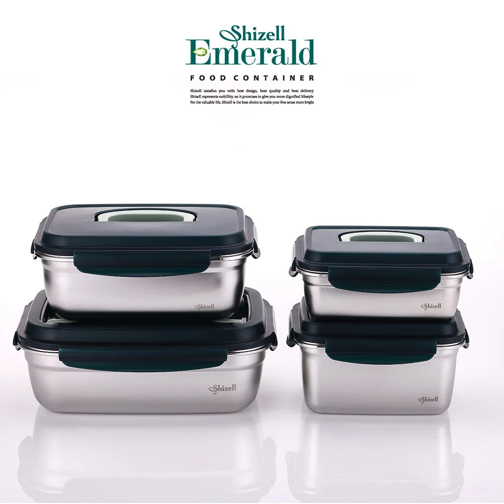 Shizell Emerald Jumbo Food Container 4-Piece Set A (1.8L + 2.8L + 3.8L + 5.5L) Side Dish Container Kimchi Container Lunch Box Refrigerator Storage Food Storage Airtight Container