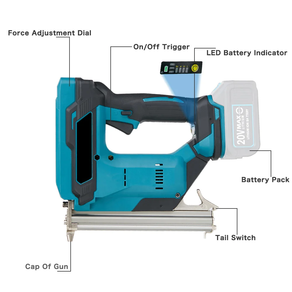 3000mAh Brushless Wireless Cordless F30 Electric Nail Gun Stapler Nailer Woodworking Lithium Battery For 18V Makita (NO Battery)