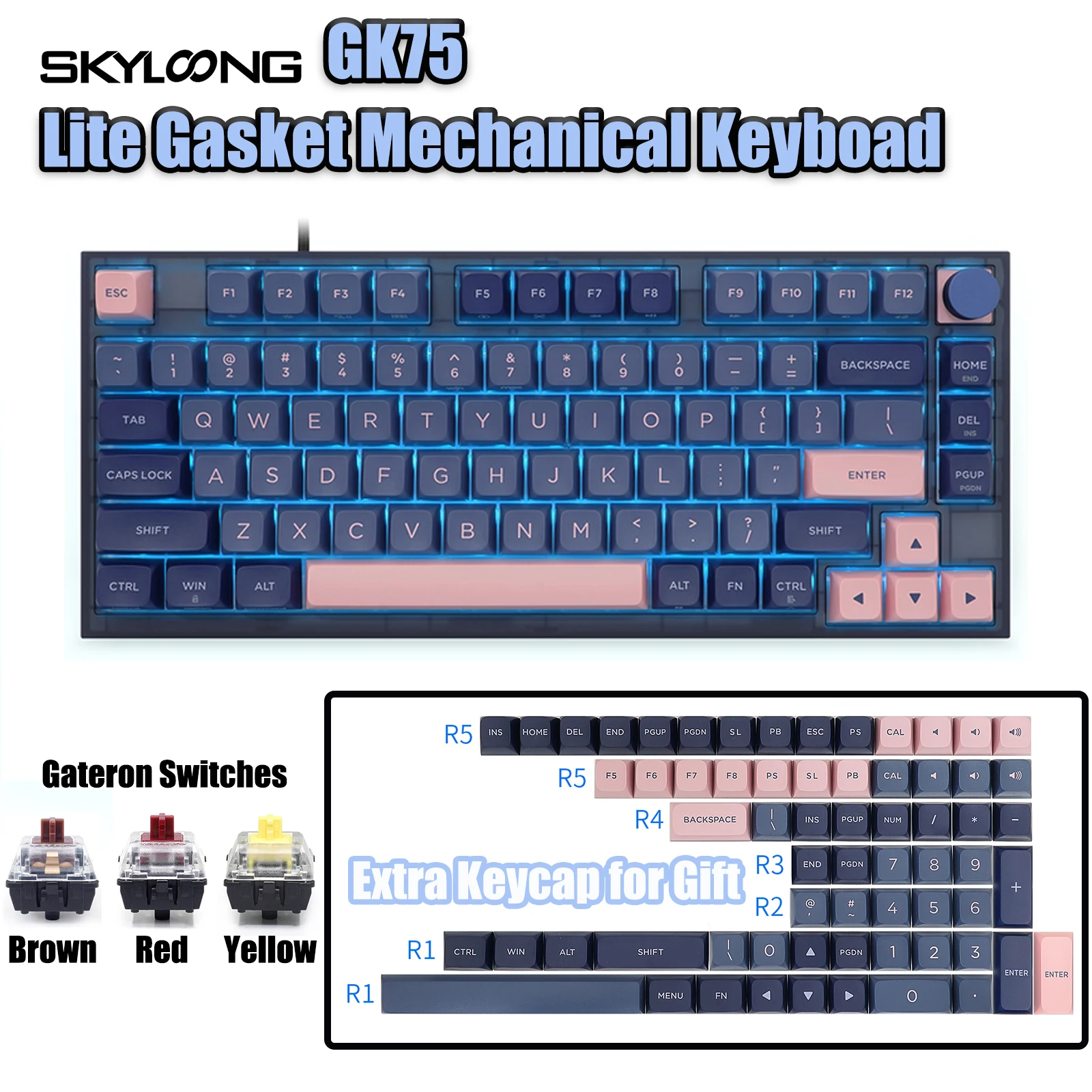 

Skyloong 75% Mechanical Keyboard 80 Keys PBT Keycaps Wired Gasket Mount Gateron Switches Gaming Accessories Hot Swappable