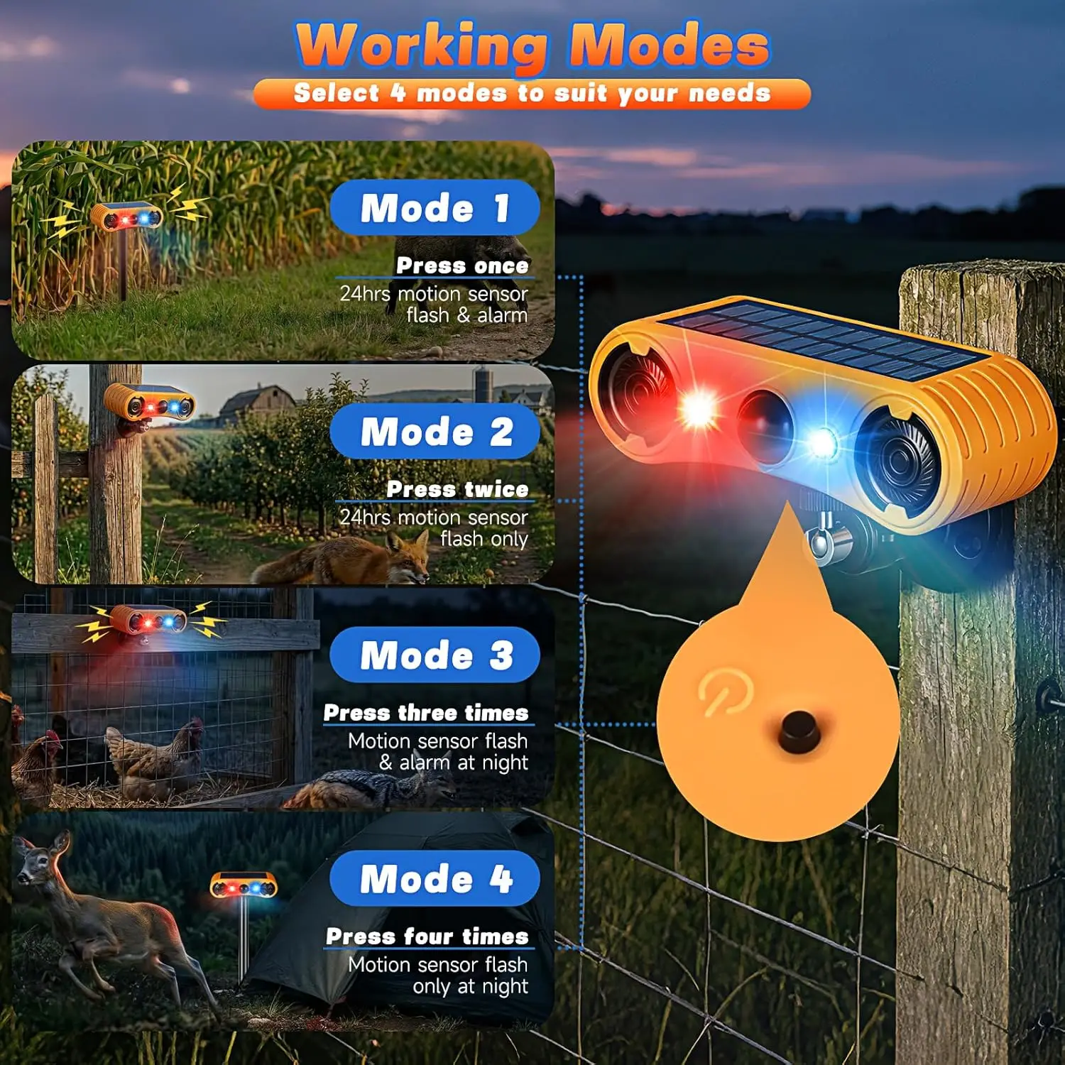 Solar Motion Sensor Alarm 2x130dB Siren Outdoor Security Alarm Flashing Strobe Light 4 Modes PIR Detector For Home Farm Yard Garage