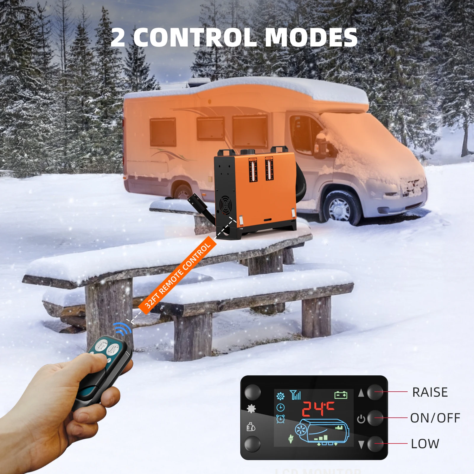 5KW 12V Diesel Heater with Remote Control & 1.32 Gal Tank All in One Portable Air Heater for Campers, RVs, Trucks, Boats, and Cars (Orange)