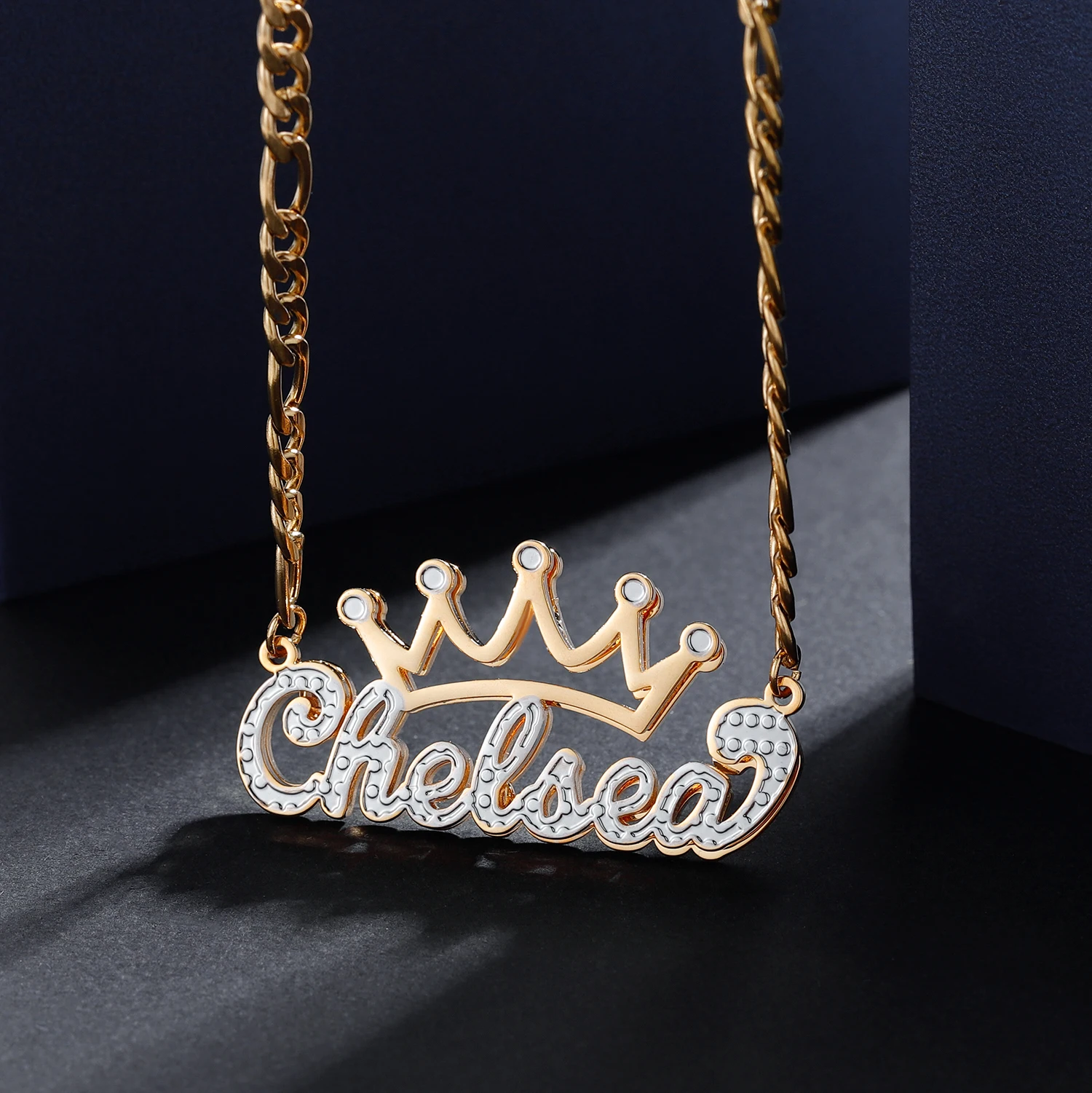 

Two Color Customized Crown Name Necklace 18K Gold Plated Crown Pendant Personalized Nameplate Necklace Men Women Jewelry Gift