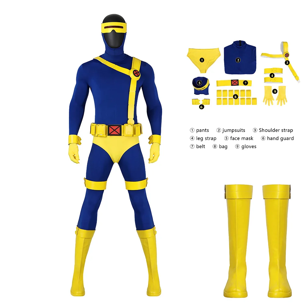 Scott Summers Cosplay CostumeMen Jumpsuit Fantasia Boots Disguise Halloween Carnival Fantasy Clothes