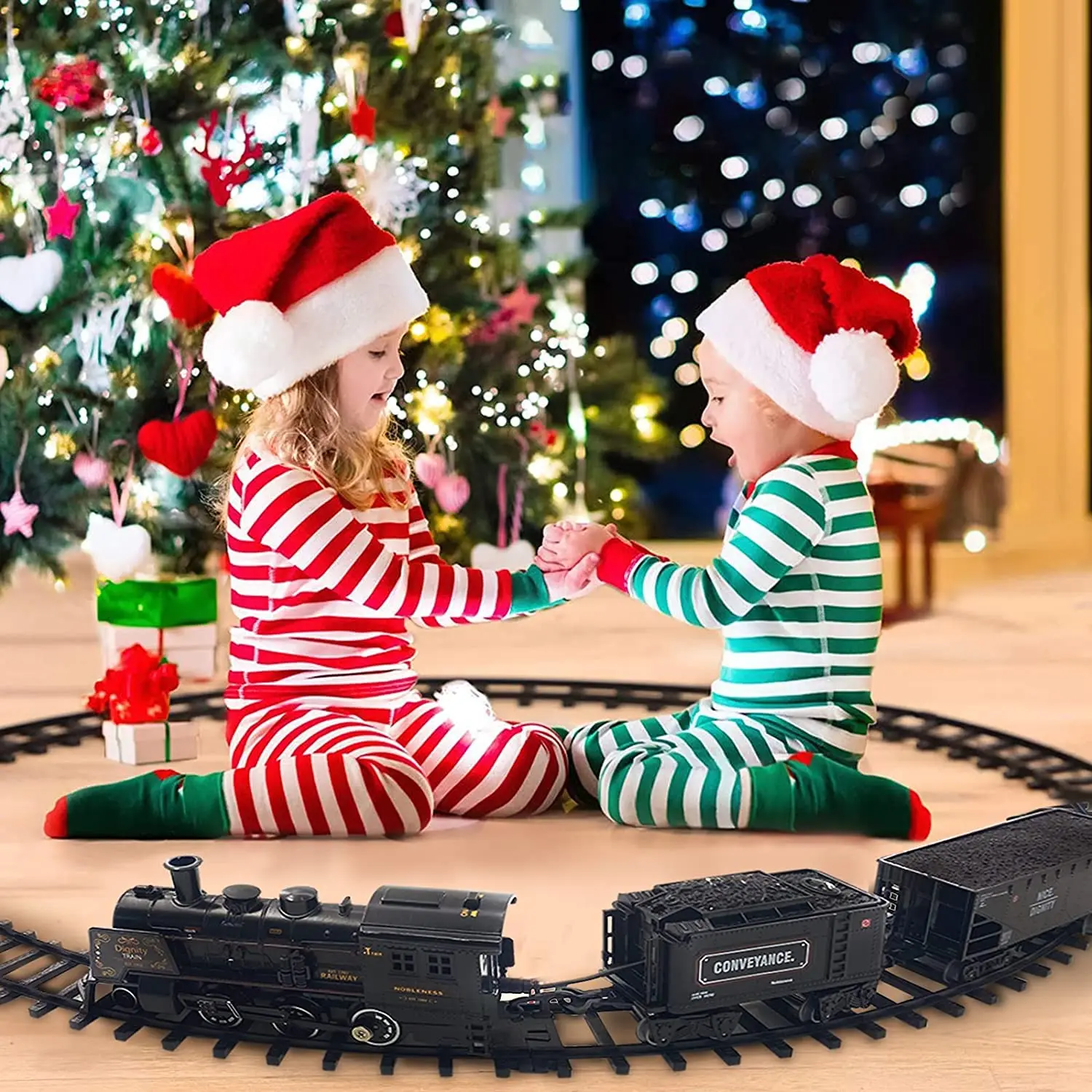 Christmas Decoration Retro Steam Locomotive And Long Track Train Set - Electric Toy With Light And Sound, Perfect Birthday Gift