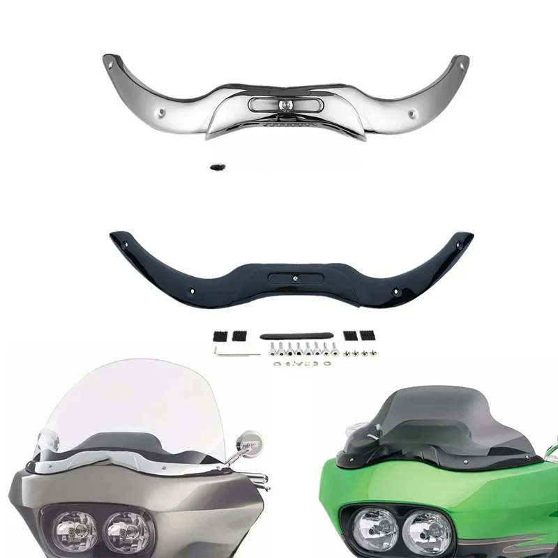 Ozdoba przedniej szyby motocykla do modeli Harley Touring CVO Road Glide Ultra Custom 2004-2013 Chrome Black — zdjęcie 2
