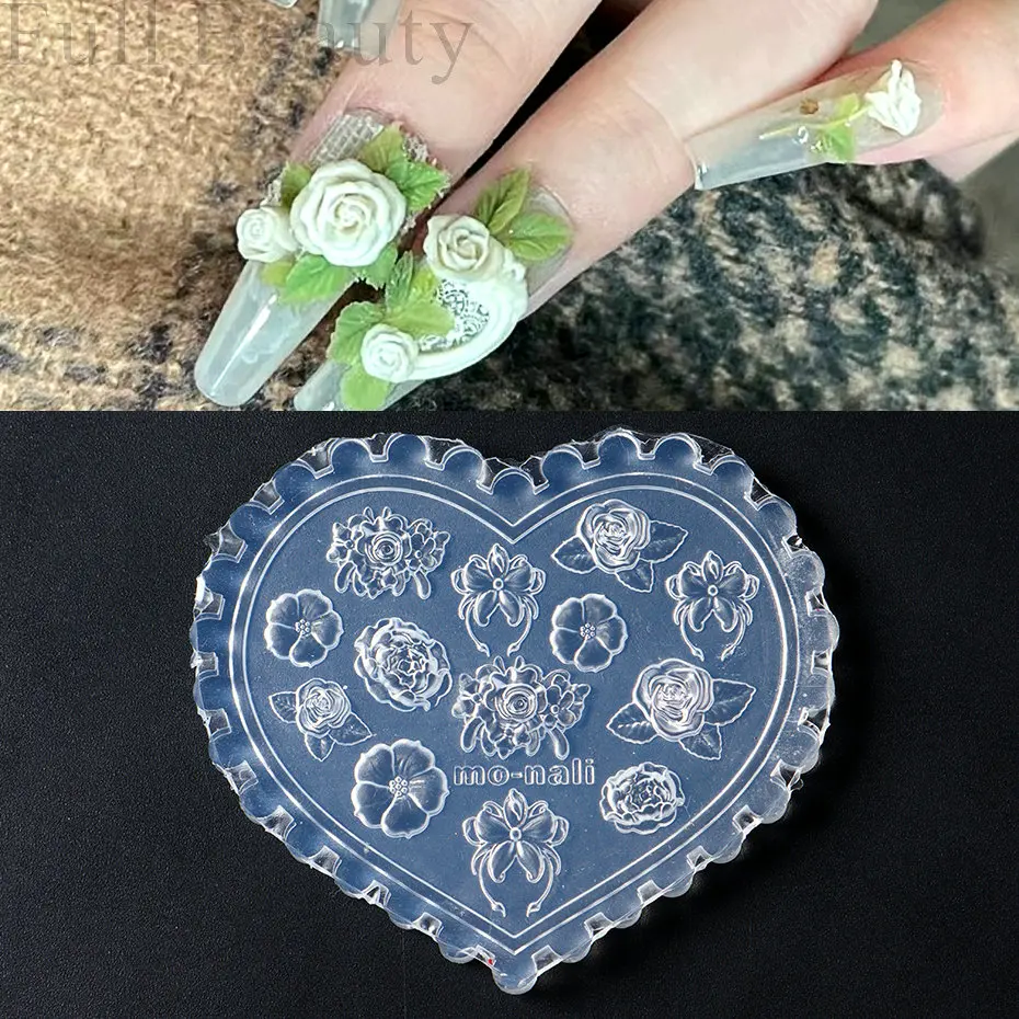 1pc Relief Love Shape 3D Acrylic Mold Silicone Flowers Moon Butterfly Design Nail Art Templates Nail Mold Manicure Tool NFG-211