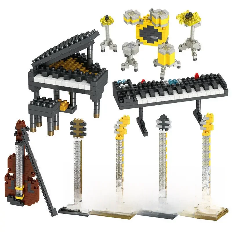 MOC klocki do budowania instrumentów muzycznych seria muzyczna ABS plastikowa Mini gitara fortepianowa DIY klocki montażowe zabawki edukacyjne dla dzieci — zdjęcie 2