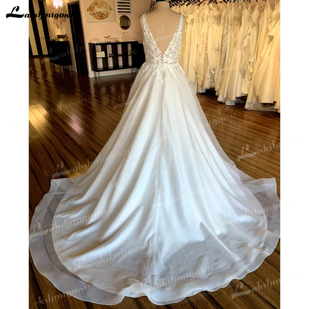 Civil Bohemian Simple A Line Wedding Dresses 2023 V Neck Sleeveless Lace Applique Sweep Train For Women Weeding Gowns Custom