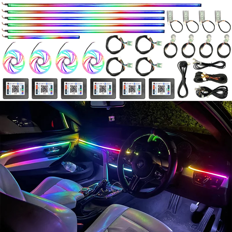 Car Ambient Lights APP Music Sync Control Corlorful Acrylic LED Lamp Strip 64 RGB Auto Interior Neon Universal 14 in 1 18 in 1