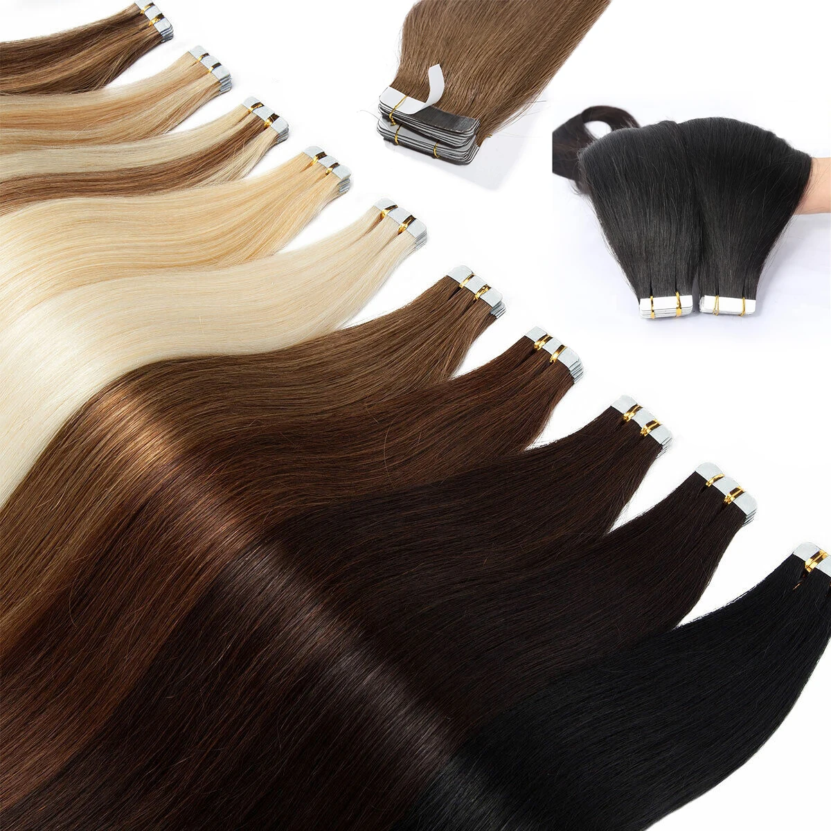 

16-26inches Tape In Brazilian Human Hair Straight Extensions Skin Weft Adhesive Glue 100% Real Remy Human Hair On Salon Quality