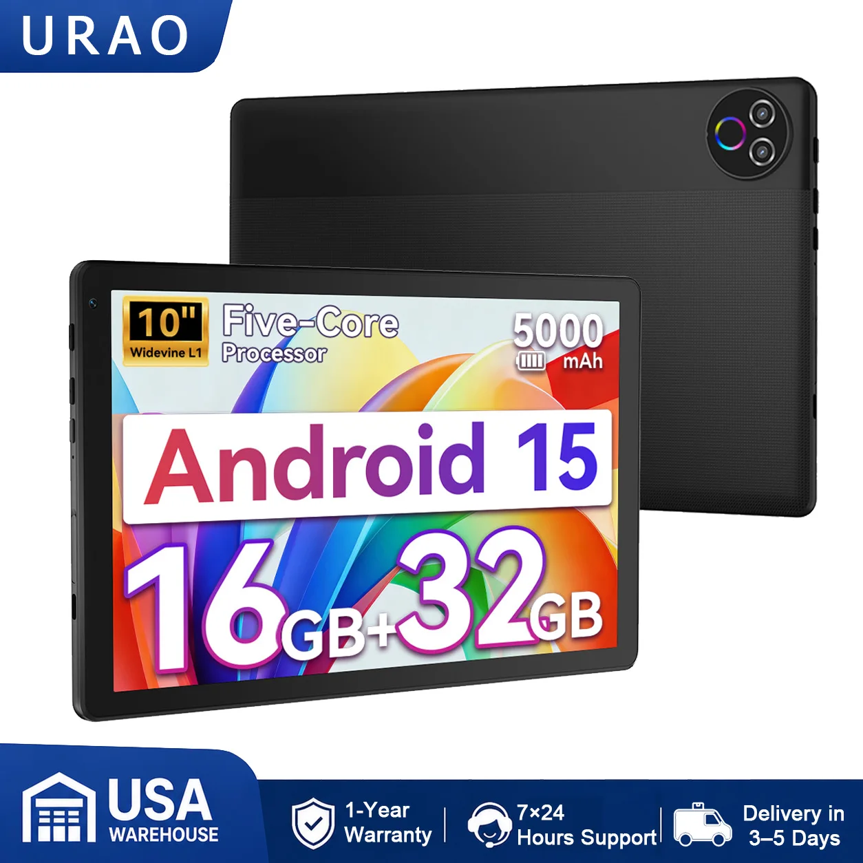 BUFO KB1004 10.1 Inch A333 Penta Core Tablet 16GB(3+13G) RAM 32GB ROM Android 15 800*1280 HD LCD Screen 5000mAh Battery 2MP Front 5MP Rear Camera Widevine L1 Support TF Card Up to 1TB Tablet PC
